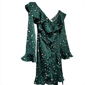 NEVER FULLY DRESSED Georgia Mini Dress - EUC‎ - Small - green leopard - ruffles
